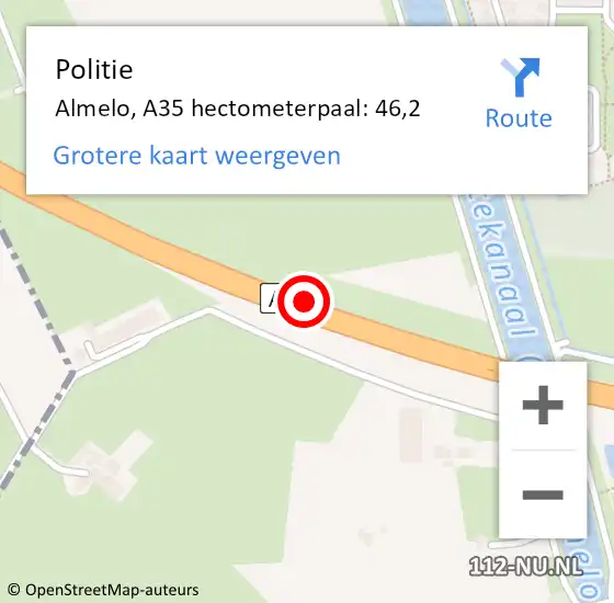 Locatie op kaart van de 112 melding: Politie Almelo, A35 hectometerpaal: 46,2 op 30 november 2024 01:11