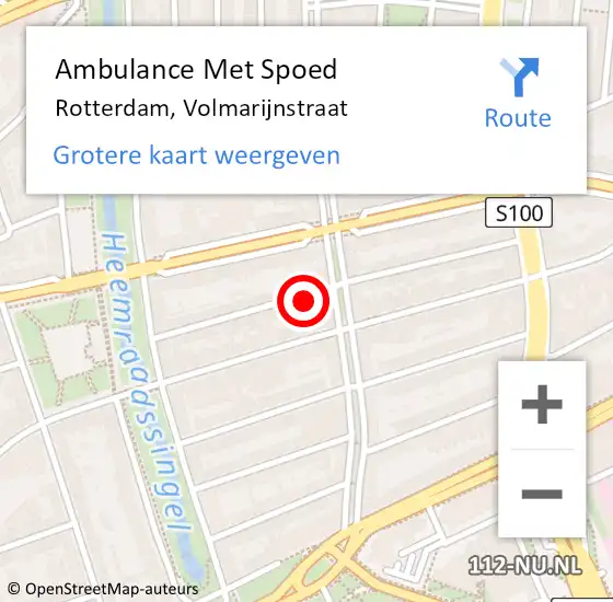 Locatie op kaart van de 112 melding: Ambulance Met Spoed Naar Rotterdam, Volmarijnstraat op 30 november 2024 01:22