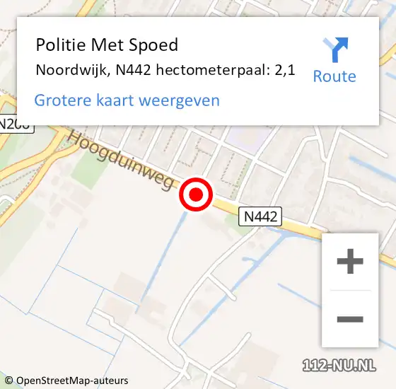 Locatie op kaart van de 112 melding: Politie Met Spoed Naar Noordwijk, N442 hectometerpaal: 2,1 op 30 november 2024 01:44