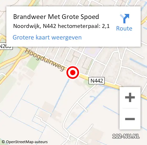 Locatie op kaart van de 112 melding: Brandweer Met Grote Spoed Naar Noordwijk, N442 hectometerpaal: 2,1 op 30 november 2024 01:44