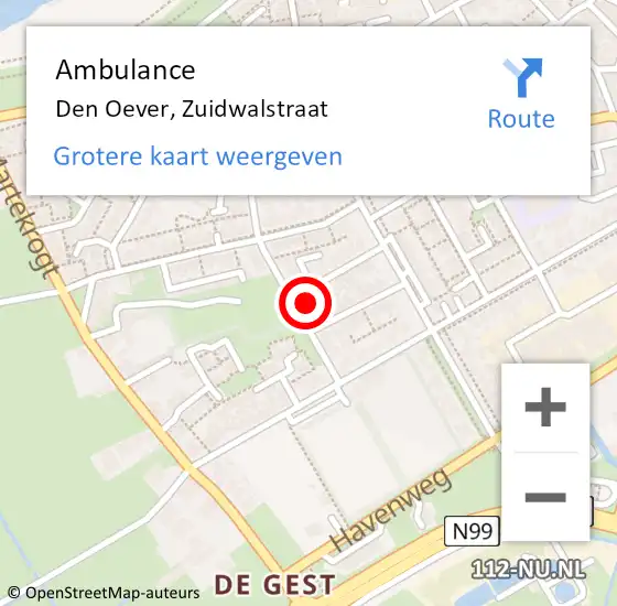 Locatie op kaart van de 112 melding: Ambulance Den Oever, Zuidwalstraat op 30 november 2024 01:57