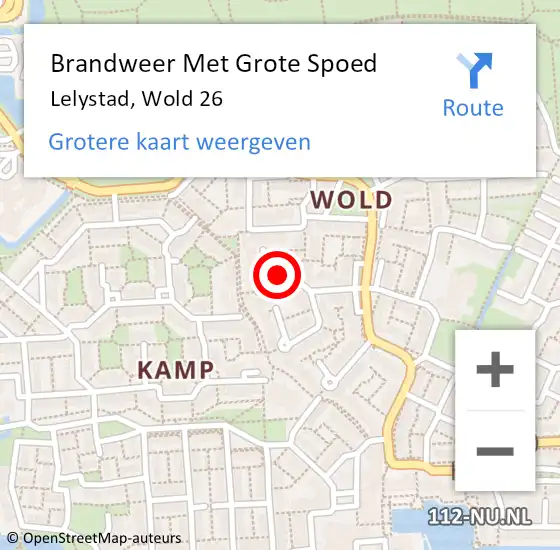 Locatie op kaart van de 112 melding: Brandweer Met Grote Spoed Naar Lelystad, Wold 26 op 30 november 2024 02:48