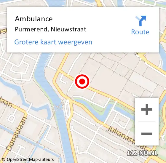 Locatie op kaart van de 112 melding: Ambulance Purmerend, Nieuwstraat op 30 november 2024 03:30