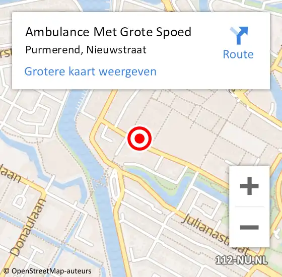 Locatie op kaart van de 112 melding: Ambulance Met Grote Spoed Naar Purmerend, Nieuwstraat op 30 november 2024 03:48