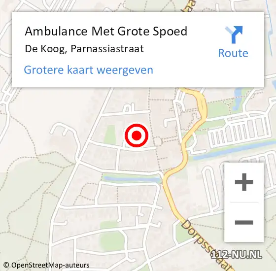 Locatie op kaart van de 112 melding: Ambulance Met Grote Spoed Naar De Koog, Parnassiastraat op 30 november 2024 05:41