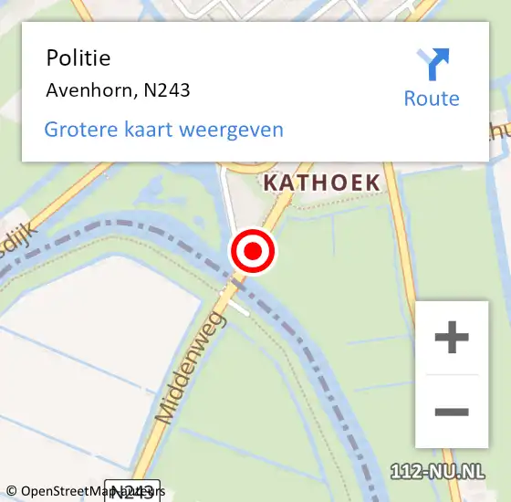 Locatie op kaart van de 112 melding: Politie Avenhorn, N243 op 28 oktober 2014 17:35