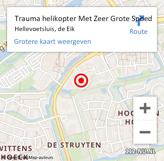 Locatie op kaart van de 112 melding: Trauma helikopter Met Zeer Grote Spoed Naar Hellevoetsluis, de Eik op 30 november 2024 06:46