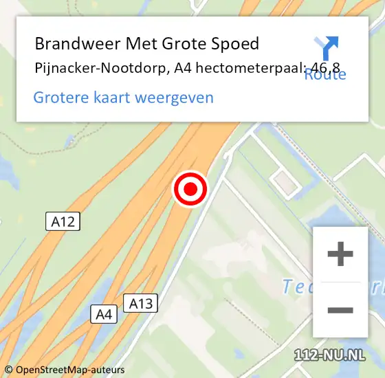 Locatie op kaart van de 112 melding: Brandweer Met Grote Spoed Naar Pijnacker-Nootdorp, A4 hectometerpaal: 46,8 op 30 november 2024 08:31