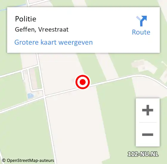 Locatie op kaart van de 112 melding: Politie Geffen, Vreestraat op 30 november 2024 08:56