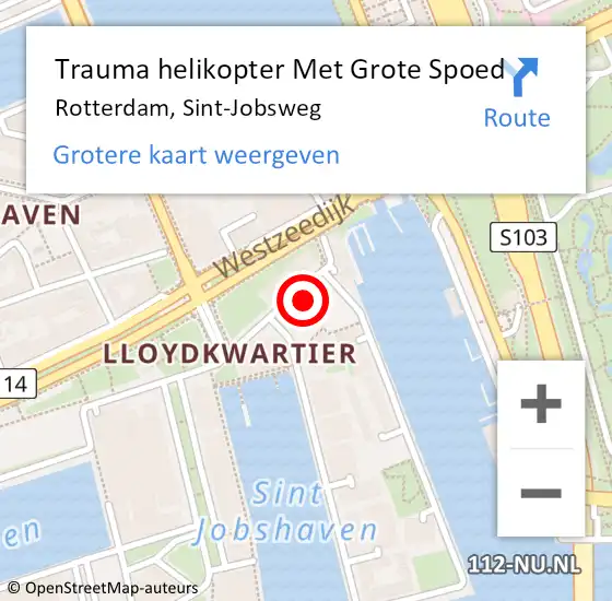 Locatie op kaart van de 112 melding: Trauma helikopter Met Grote Spoed Naar Rotterdam, Sint-Jobsweg op 30 november 2024 09:56