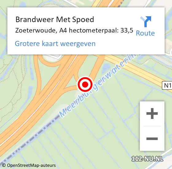 Locatie op kaart van de 112 melding: Brandweer Met Spoed Naar Zoeterwoude, A4 hectometerpaal: 33,5 op 30 november 2024 10:33