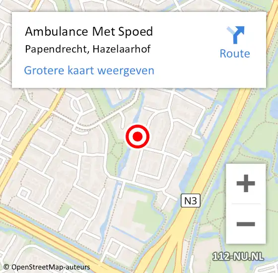 Locatie op kaart van de 112 melding: Ambulance Met Spoed Naar Papendrecht, Hazelaarhof op 30 november 2024 11:23