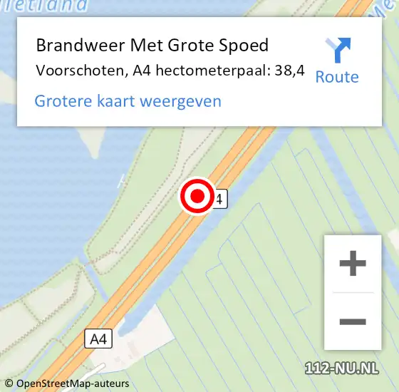 Locatie op kaart van de 112 melding: Brandweer Met Grote Spoed Naar Voorschoten, A4 hectometerpaal: 38,4 op 30 november 2024 11:33