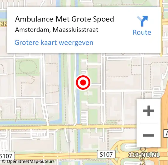 Locatie op kaart van de 112 melding: Ambulance Met Grote Spoed Naar Amsterdam, Maassluisstraat op 30 november 2024 11:46