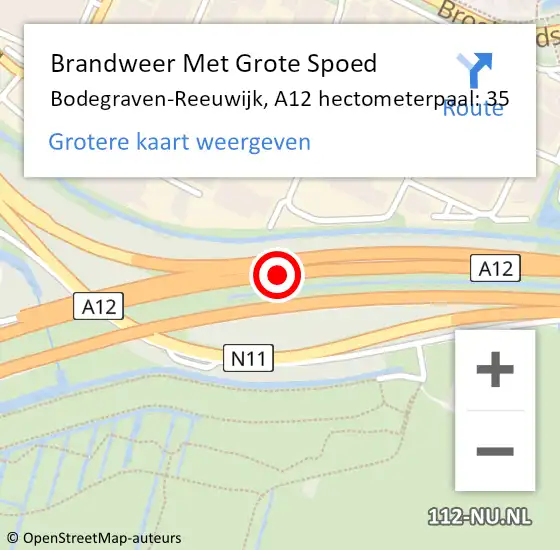 Locatie op kaart van de 112 melding: Brandweer Met Grote Spoed Naar Bodegraven-Reeuwijk, A12 hectometerpaal: 35 op 30 november 2024 11:50