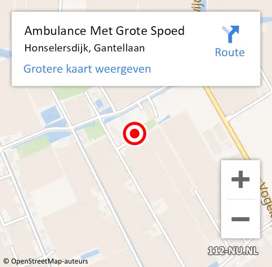 Locatie op kaart van de 112 melding: Ambulance Met Grote Spoed Naar Honselersdijk, Gantellaan op 30 november 2024 11:55