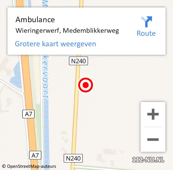 Locatie op kaart van de 112 melding: Ambulance Wieringerwerf, Medemblikkerweg op 30 november 2024 12:16