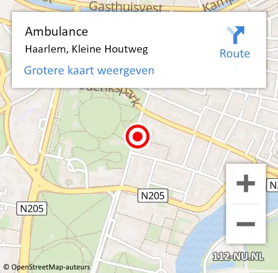 Locatie op kaart van de 112 melding: Ambulance Haarlem, Kleine Houtweg op 30 november 2024 12:18