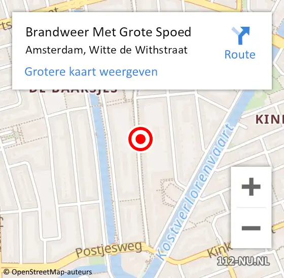 Locatie op kaart van de 112 melding: Brandweer Met Grote Spoed Naar Amsterdam, Witte de Withstraat op 30 november 2024 12:22