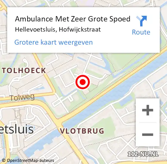 Locatie op kaart van de 112 melding: Ambulance Met Zeer Grote Spoed Naar Hellevoetsluis, Hofwijckstraat op 30 november 2024 12:24