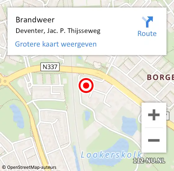 Locatie op kaart van de 112 melding: Brandweer Deventer, Jac. P. Thijsseweg op 30 november 2024 12:40