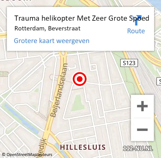 Locatie op kaart van de 112 melding: Trauma helikopter Met Zeer Grote Spoed Naar Rotterdam, Beverstraat op 30 november 2024 12:52