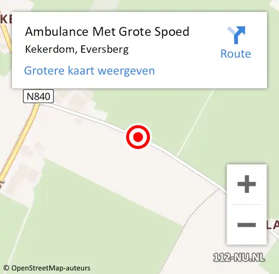 Locatie op kaart van de 112 melding: Ambulance Met Grote Spoed Naar Kekerdom, Eversberg op 28 oktober 2014 18:06