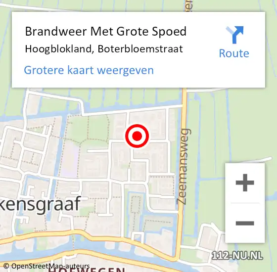 Locatie op kaart van de 112 melding: Brandweer Met Grote Spoed Naar Hoogblokland, Boterbloemstraat op 30 november 2024 13:15