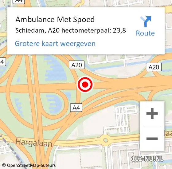 Locatie op kaart van de 112 melding: Ambulance Met Spoed Naar Schiedam, A20 hectometerpaal: 23,8 op 30 november 2024 13:18