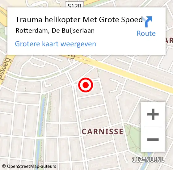 Locatie op kaart van de 112 melding: Trauma helikopter Met Grote Spoed Naar Rotterdam, De Buijserlaan op 30 november 2024 13:33