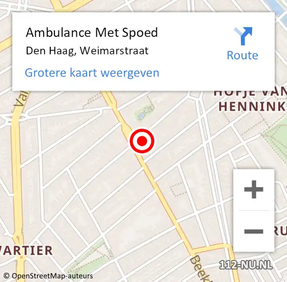 Locatie op kaart van de 112 melding: Ambulance Met Spoed Naar Den Haag, Weimarstraat op 30 november 2024 13:33