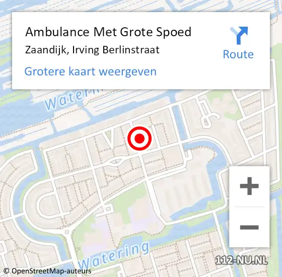 Locatie op kaart van de 112 melding: Ambulance Met Grote Spoed Naar Zaandijk, Irving Berlinstraat op 30 november 2024 13:49