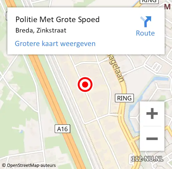 Locatie op kaart van de 112 melding: Politie Met Grote Spoed Naar Breda, Zinkstraat op 30 november 2024 14:09