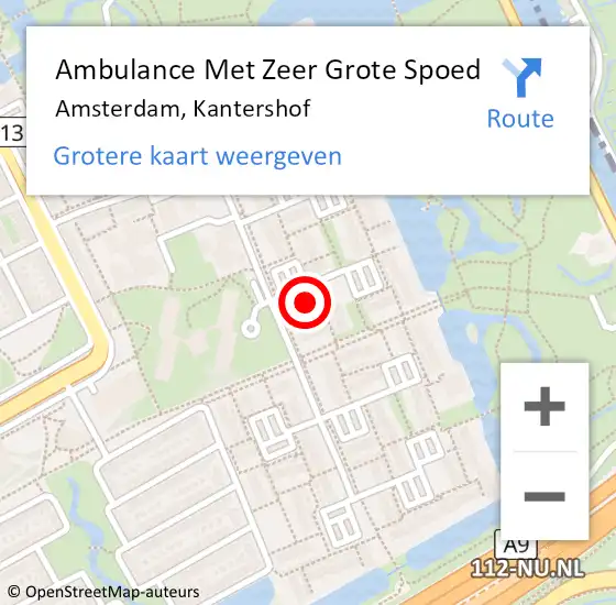 Locatie op kaart van de 112 melding: Ambulance Met Zeer Grote Spoed Naar Amsterdam, Kantershof op 30 november 2024 14:43