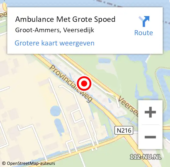 Locatie op kaart van de 112 melding: Ambulance Met Grote Spoed Naar Groot-Ammers, Veersedijk op 30 november 2024 15:05