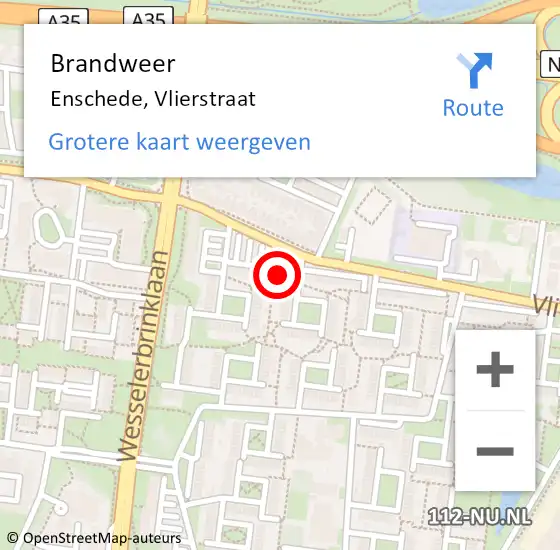 Locatie op kaart van de 112 melding: Brandweer Enschede, Vlierstraat op 30 november 2024 15:55