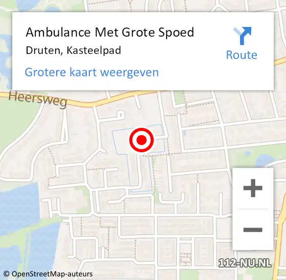 Locatie op kaart van de 112 melding: Ambulance Met Grote Spoed Naar Druten, Kasteelpad op 28 oktober 2014 18:26