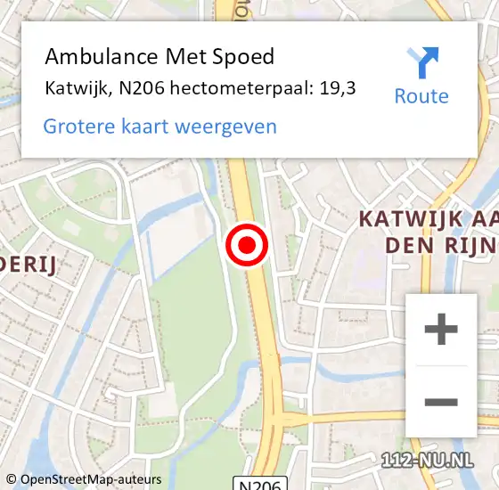 Locatie op kaart van de 112 melding: Ambulance Met Spoed Naar Katwijk, N206 hectometerpaal: 19,3 op 30 november 2024 16:18