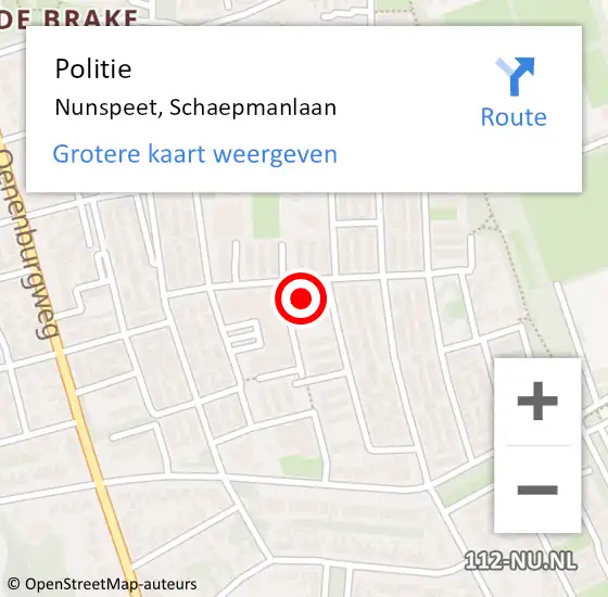 Locatie op kaart van de 112 melding: Politie Nunspeet, Schaepmanlaan op 30 november 2024 16:46