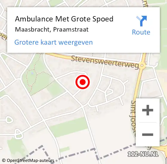 Locatie op kaart van de 112 melding: Ambulance Met Grote Spoed Naar Maasbracht, Praamstraat op 30 november 2024 17:15