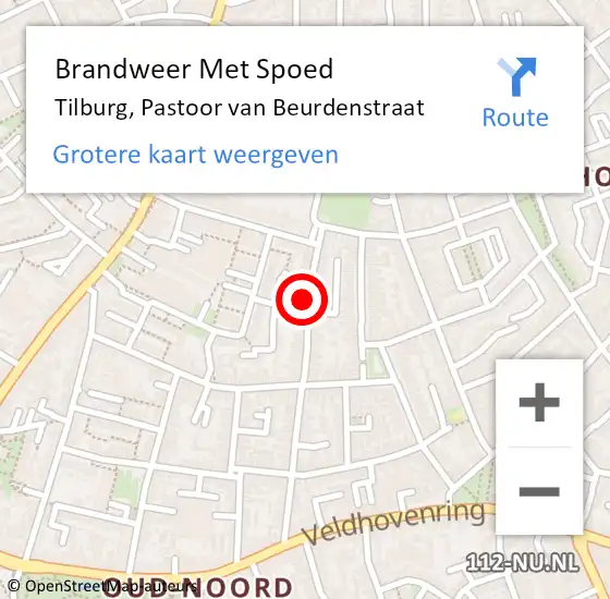 Locatie op kaart van de 112 melding: Brandweer Met Spoed Naar Tilburg, Pastoor van Beurdenstraat op 30 november 2024 17:23