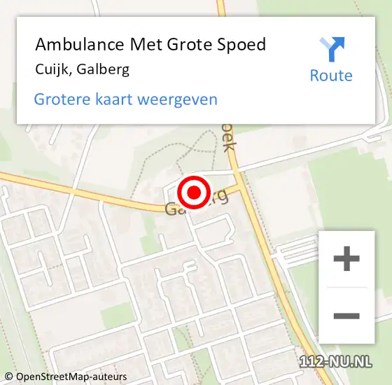 Locatie op kaart van de 112 melding: Ambulance Met Grote Spoed Naar Cuijk, Galberg op 30 november 2024 17:39