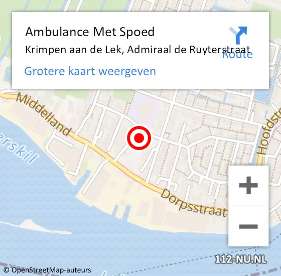 Locatie op kaart van de 112 melding: Ambulance Met Spoed Naar Krimpen aan de Lek, Admiraal de Ruyterstraat op 30 november 2024 17:54