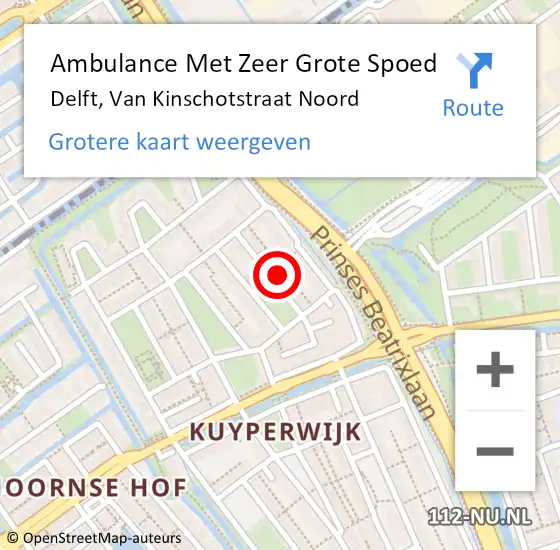 Locatie op kaart van de 112 melding: Ambulance Met Zeer Grote Spoed Naar Delft, Van Kinschotstraat Noord op 30 november 2024 17:55