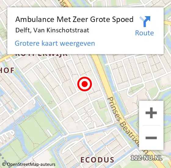 Locatie op kaart van de 112 melding: Ambulance Met Zeer Grote Spoed Naar Delft, Van Kinschotstraat op 30 november 2024 17:57