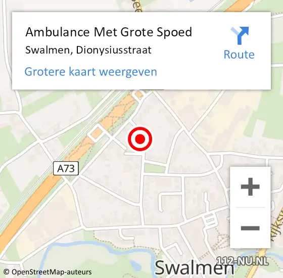 Locatie op kaart van de 112 melding: Ambulance Met Grote Spoed Naar Swalmen, Dionysiusstraat op 30 november 2024 19:09