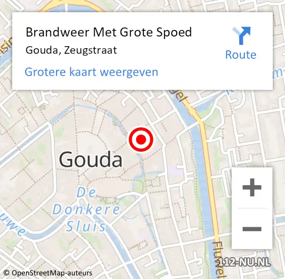 Locatie op kaart van de 112 melding: Brandweer Met Grote Spoed Naar Gouda, Zeugstraat op 30 november 2024 19:29