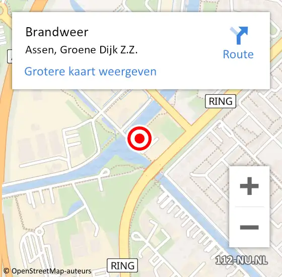 Locatie op kaart van de 112 melding: Brandweer Assen, Groene Dijk Z.Z. op 30 november 2024 19:35