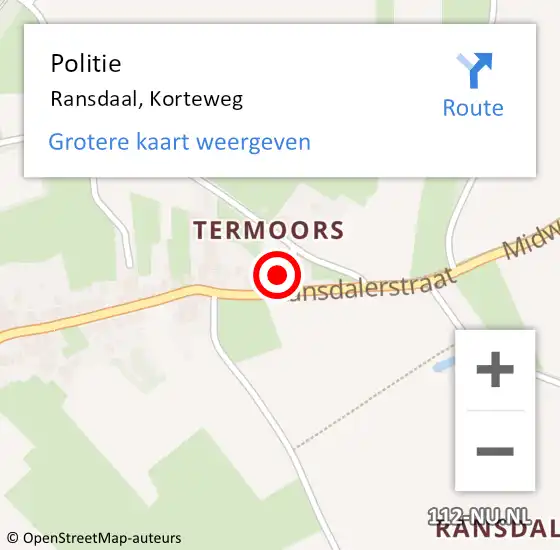 Locatie op kaart van de 112 melding: Politie Ransdaal, Korteweg op 30 november 2024 19:56