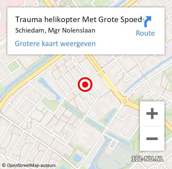 Locatie op kaart van de 112 melding: Trauma helikopter Met Grote Spoed Naar Schiedam, Mgr Nolenslaan op 30 november 2024 20:04